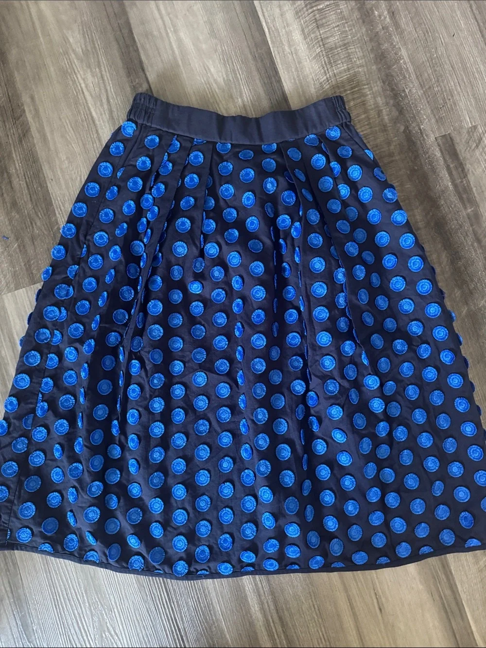 J.Crew Embroidered Polka Dot Midi Skirt Navy Blue Royal Blue Dots 0 petite